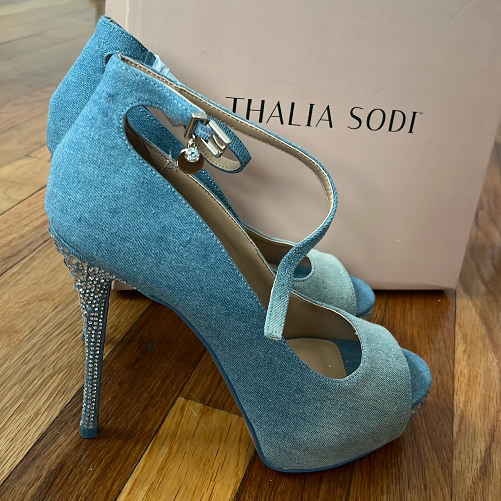 Thalia Sodi Denim Platform Pumps, Peeptoe